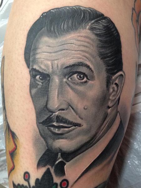 Tattoos - black and gray Vincent Price portrait tattoo - 89275